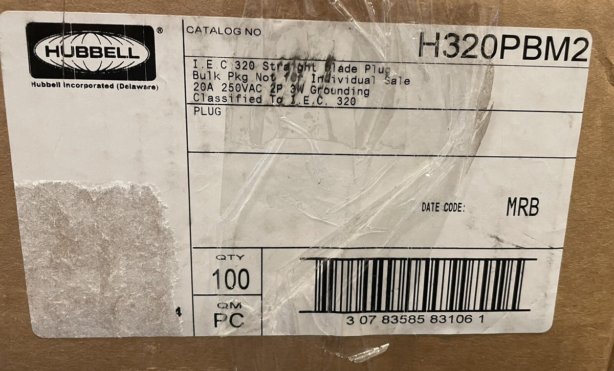 Hubbell H320PBM2 IEC 320 Straight Blade Plug 20A 250VAC NEW! FREE SHIPPING!