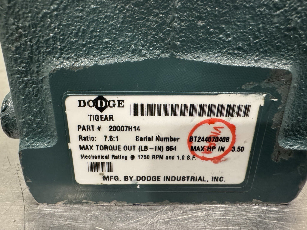 Dodge 20Q07H14 Tigear2 Worm Gear Reducer 7.5:1 Ration NEW! FREE SHIPPING!