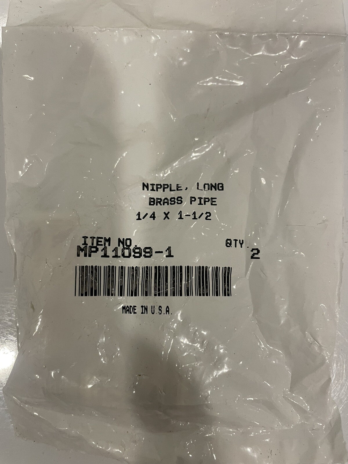 Parker MP11099-1 Brass Pipe Nipple 1/4” X 1-1/2” PACK OF 2 NEW! FREE SHIPPING!