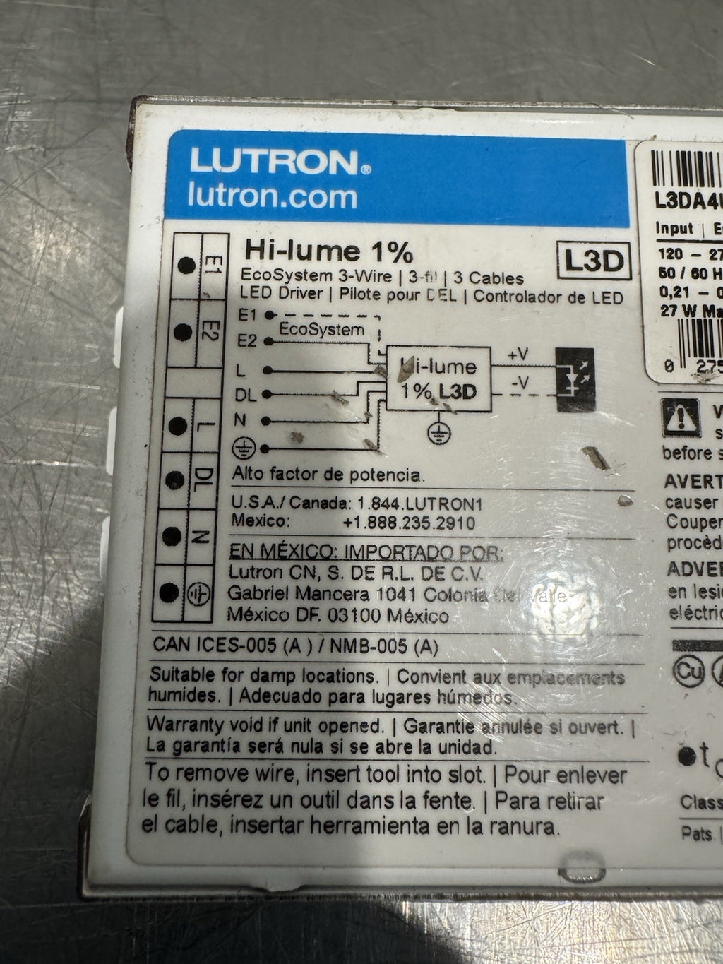 Lutron L3DA4U1UKS-EA040 Driver Hi-Lume 1% 3WIRE-K-400MA-20W NEW! FREE SHIPPING!