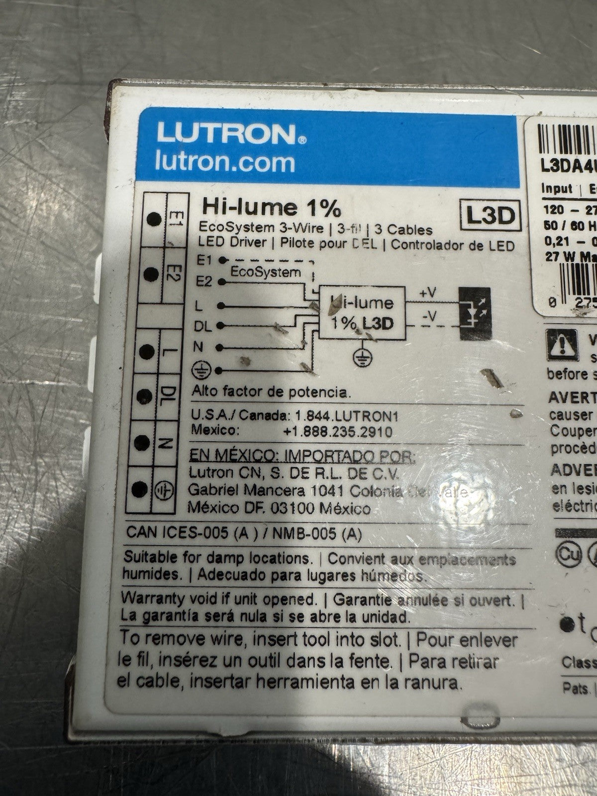 Lutron L3DA4U1UKS-EA040 Driver Hi-Lume 1% 3WIRE-K-400MA-20W NEW! FREE SHIPPING!