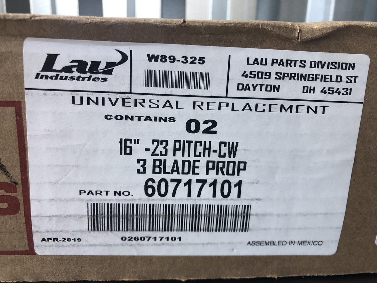Pack Of 2 Lau 60717101 16” 3 Blade 23 Pitch CW NEW IN BOX!! FREE SHIPPING!!!
