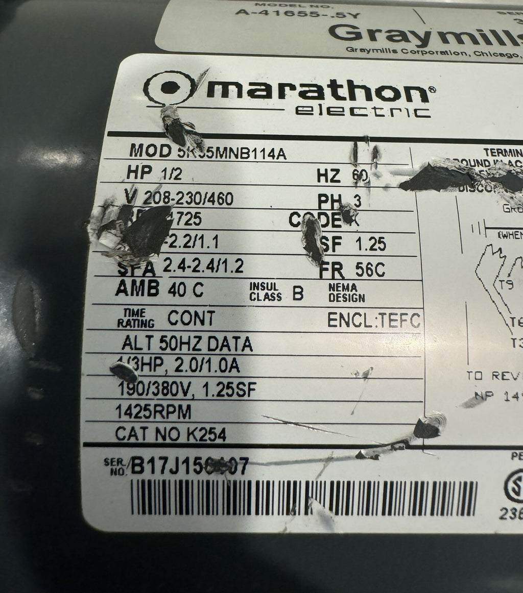 Marathon 5K35MNB114A Motor 1/2HP 208-230/460V K254 NEW! FREE SHIPPING!