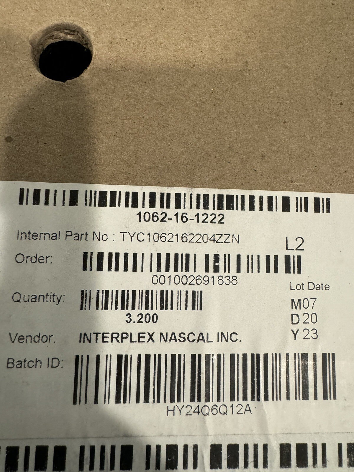 1062-16-1222 Auto Connector 3200 PACK REEL NEW! FREE SHIPPING!