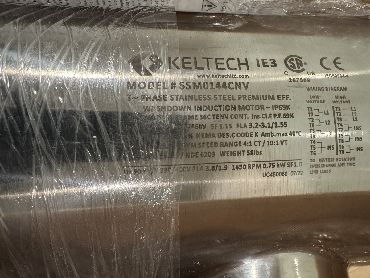 Keltech SSM0144CNV Washdown Motor 1HP 208-230/460V 1760 RPM NEW IN BOX!