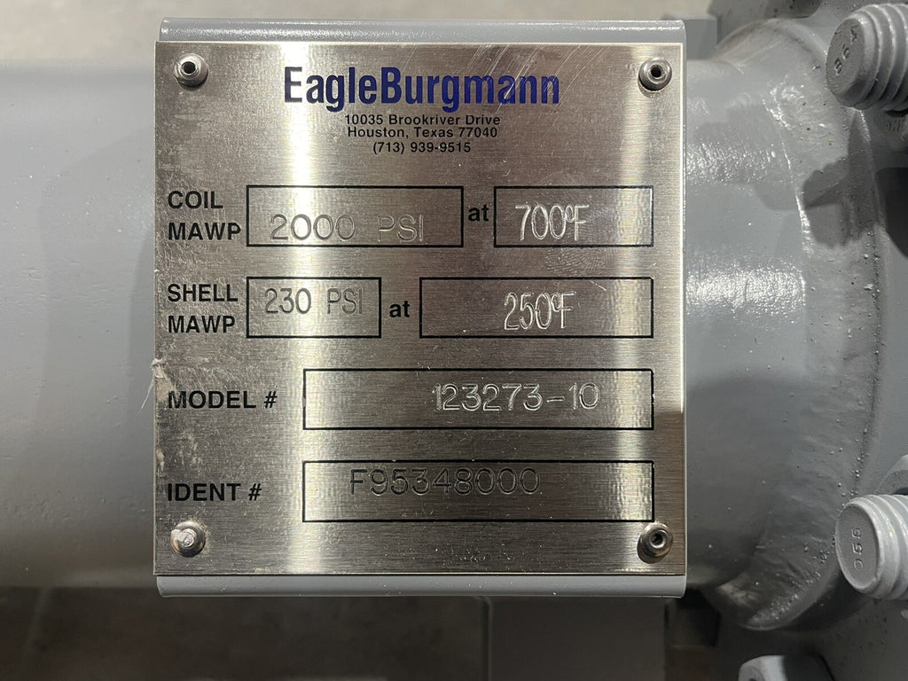 Eagle Burgmann 123273-10 Coil MAWP 2000PSI @ 700F Shell MAWP 230PSI @ 250F NEW!