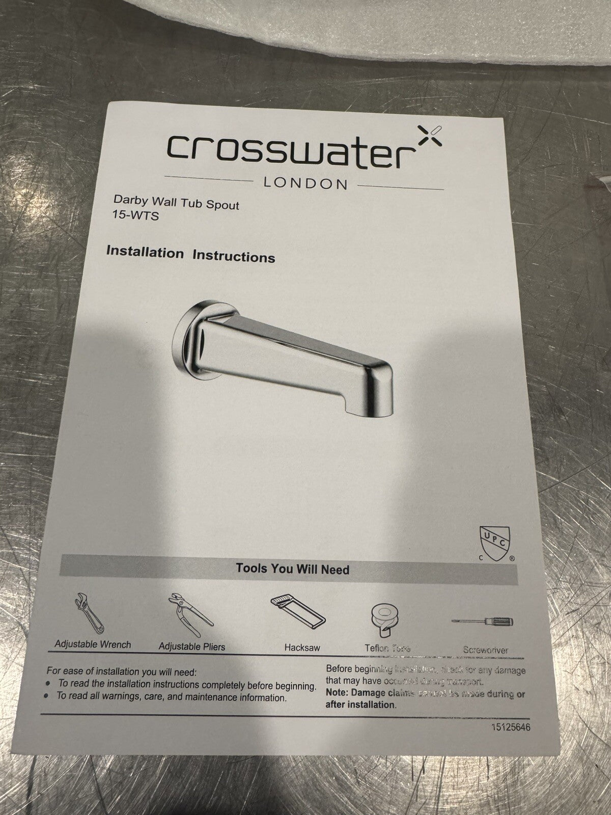Crosswater 15-WTS-PC Darby Tub Wall Spout Polished Chrome NEW IN BOX! SHIPS FREE