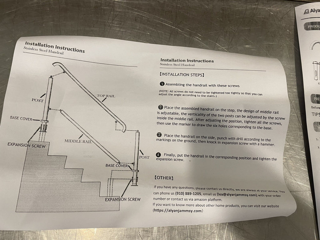 Alyan & Jammsy Stainless Steel Handrail 3 Stair Indoor/ Outdoor NEW! SHIPS FREE!