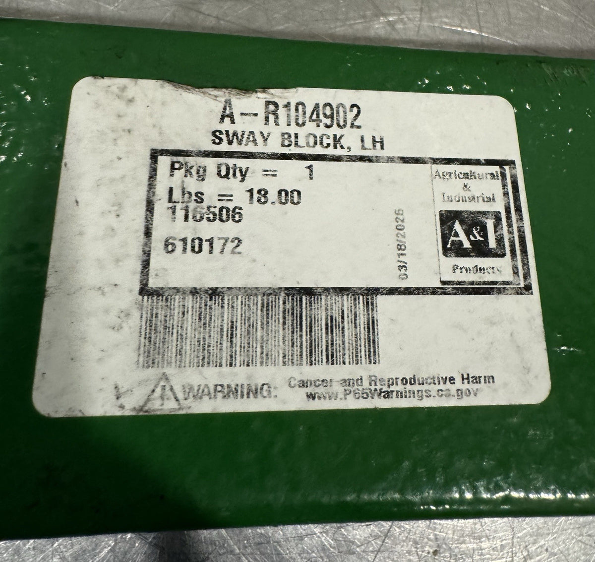 A&I R104902 Sway Block Left Side John Deere NEW! FREE SHIPPING!