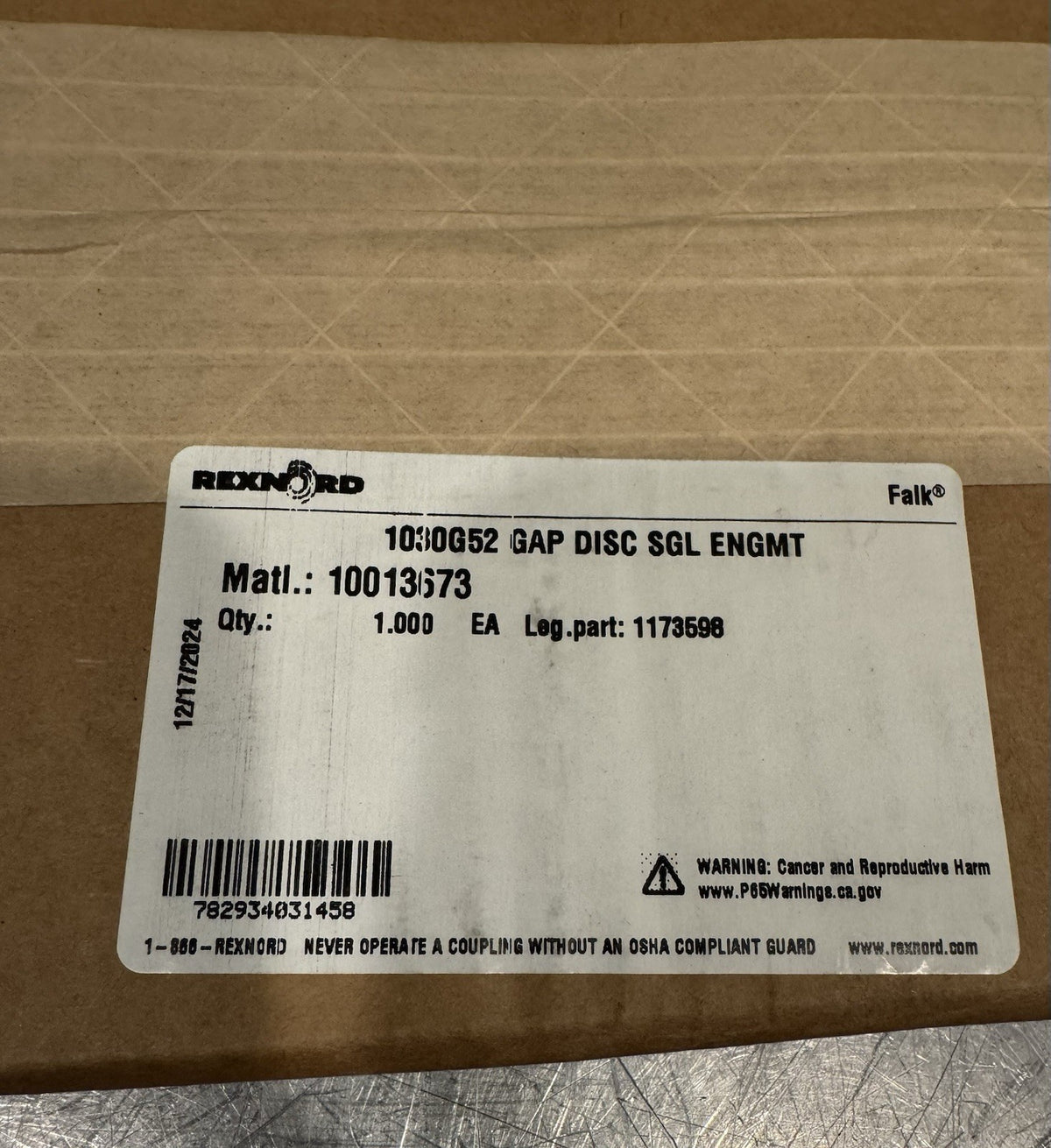 Rexnord 10013673 1030G52 Gap Disc SGL ENGMT NEW! FREE SHIPPING!