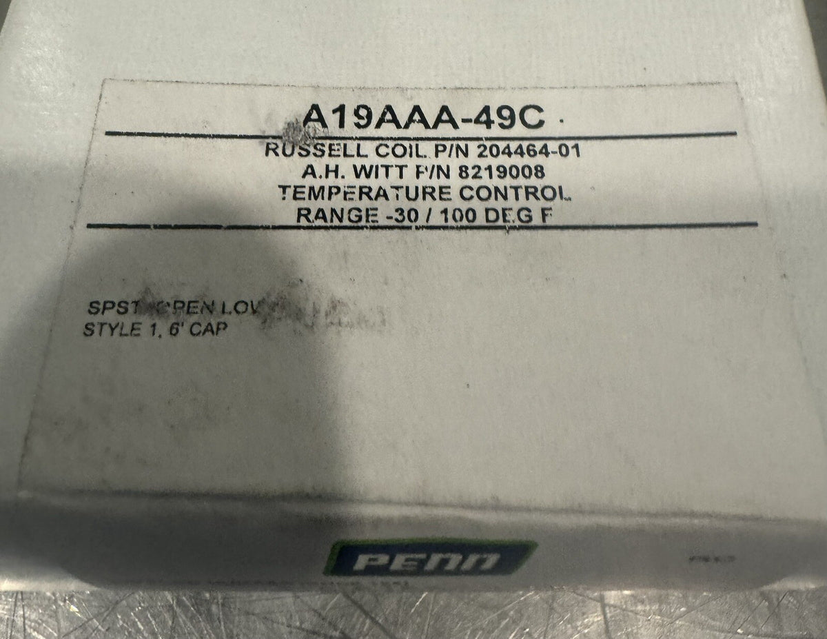 Penn A19AAA-49C Utility Thermostat Temperature Control NEW IN BOX! FREE SHIPPING