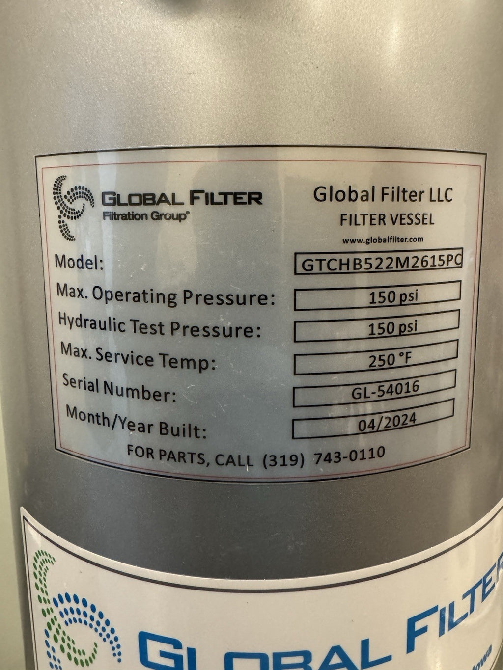 GTCHB522M2615PC Global Filter 316SS Multi Round Cartridge Filter Housing NEW!