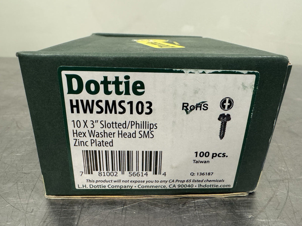 Dottie HWSMS103 10 x 3” Slotted Phillips Hex Washer Head Screw 100 PACK NEW!