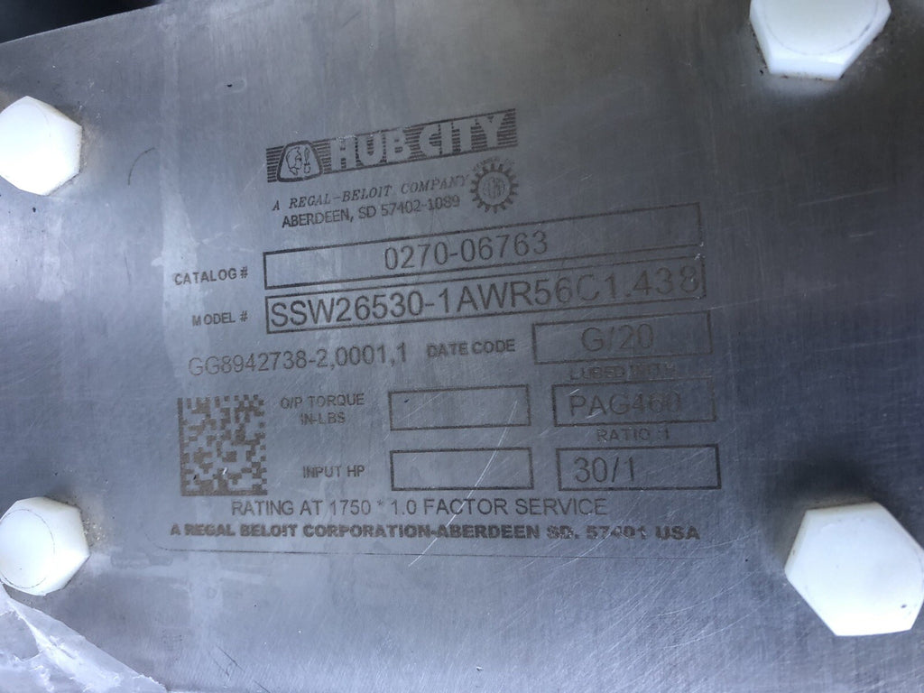 Hub City 0270-06763 Stainless Wash Down Worm Reducer SSW26530-1AWR56C1.438 NEW!