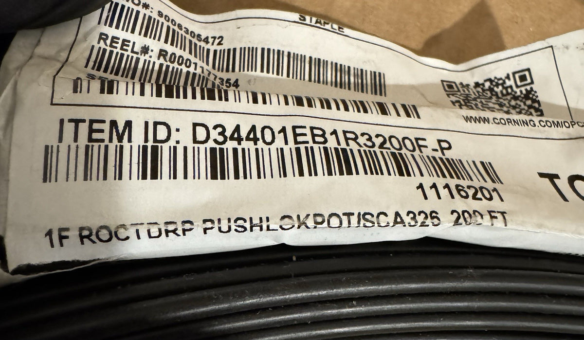 Corning D34401EB1R3200F-P 1F ROCTDRP PUSHLOKPOT/SCA326 200 Ft. NEW! SHIPS FREE!