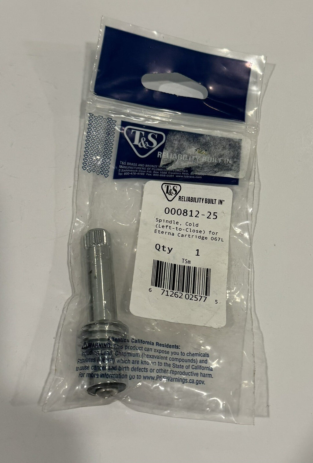 T&S 000812-25 Cold Spindle Stem Left To Close Externa Cartridge NEW!