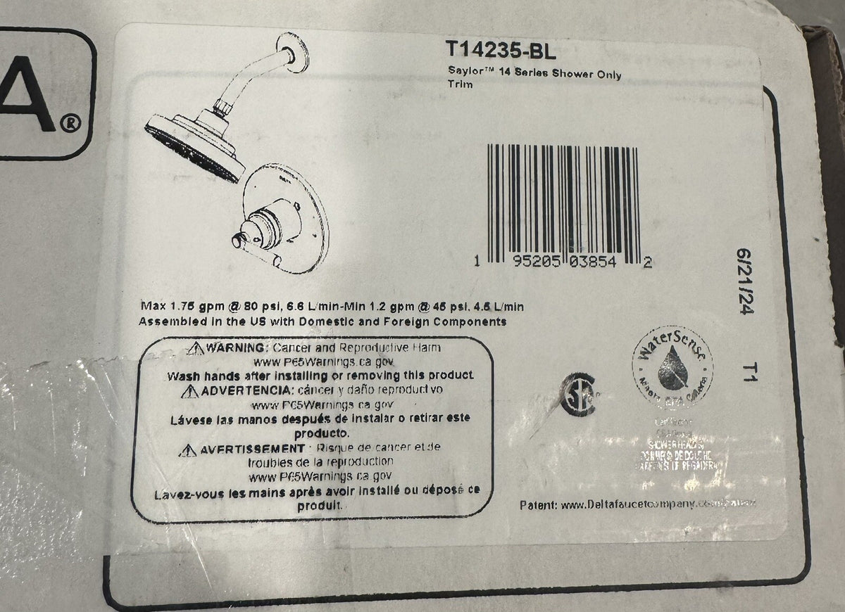 Delta T14235-BL Shower Trim Saylor 14 Series Black NEW IN BOX! SHIPS FREE!