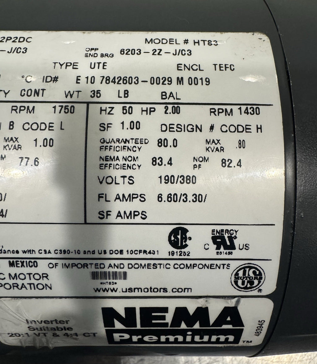 Nidec U2P2DC 2HP 208-230/460V 1800 RPM 3PH Motor NEW! FREE SHIPPING!
