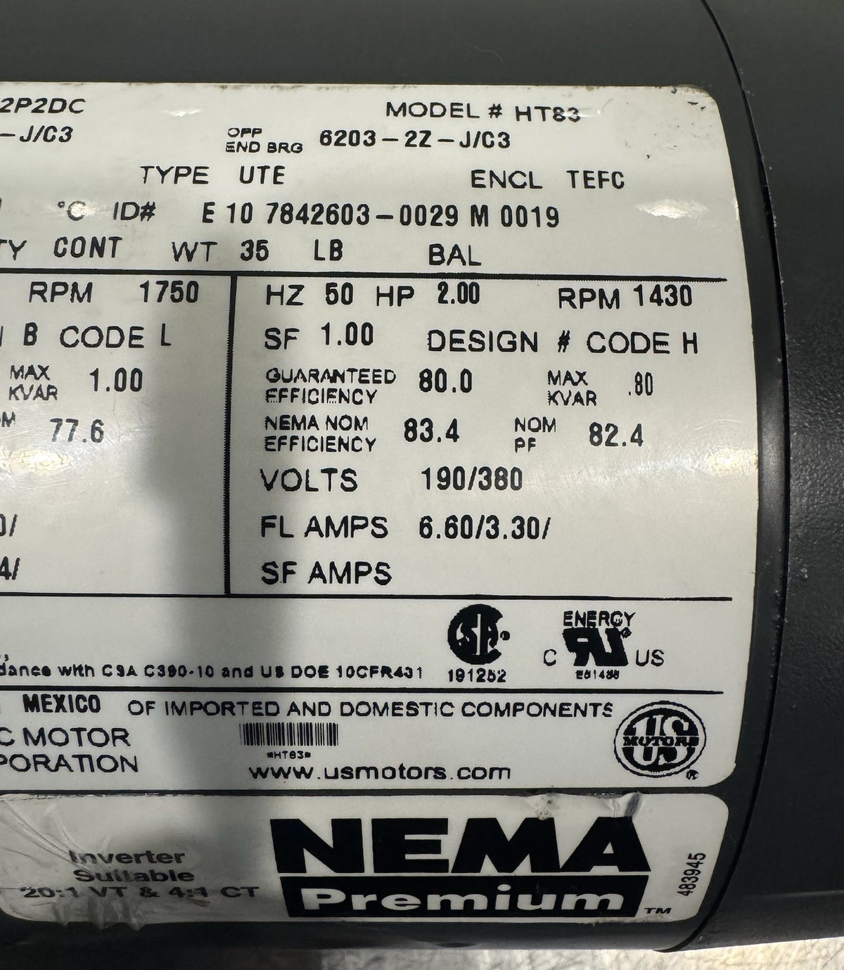Nidec U2P2DC 2HP 208-230/460V 1800 RPM 3PH Motor NEW! FREE SHIPPING!