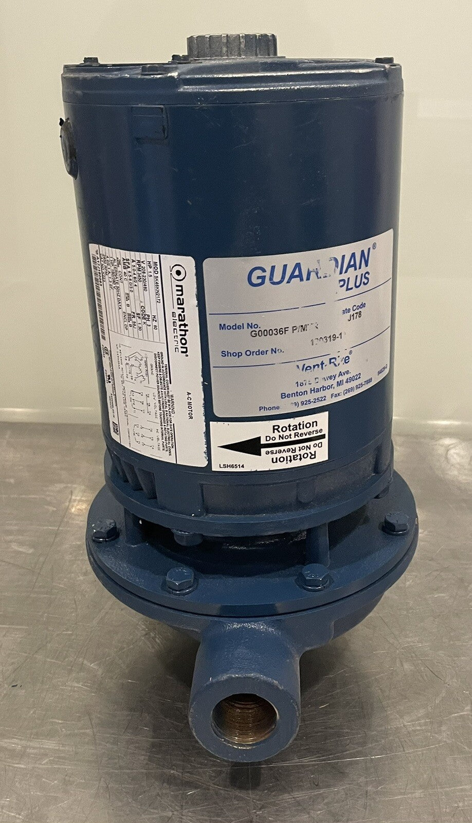 Vent Rite Guardian Plus CHV G00036F 1-1/2HP 3500RPM 3PH 208V Condensate Pump NEW