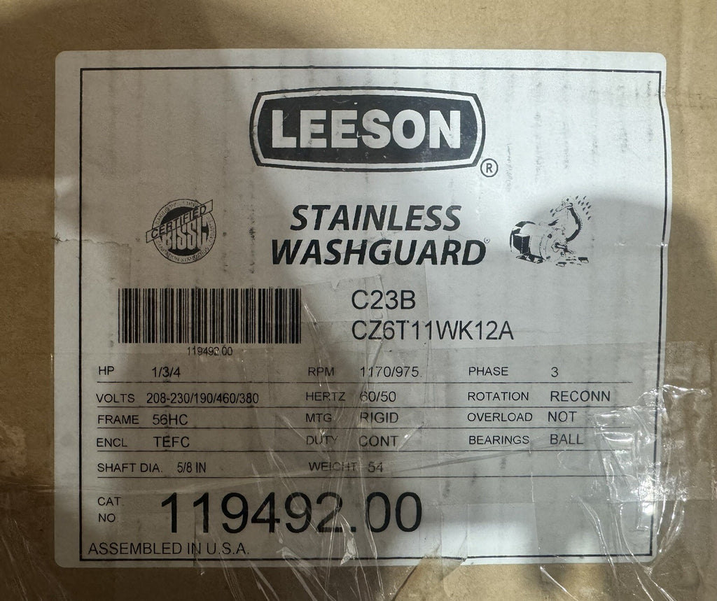 Leeson 119492.00 Washdown Duty Motor Stainless NEW IN BOX! FREE SHIPPING!
