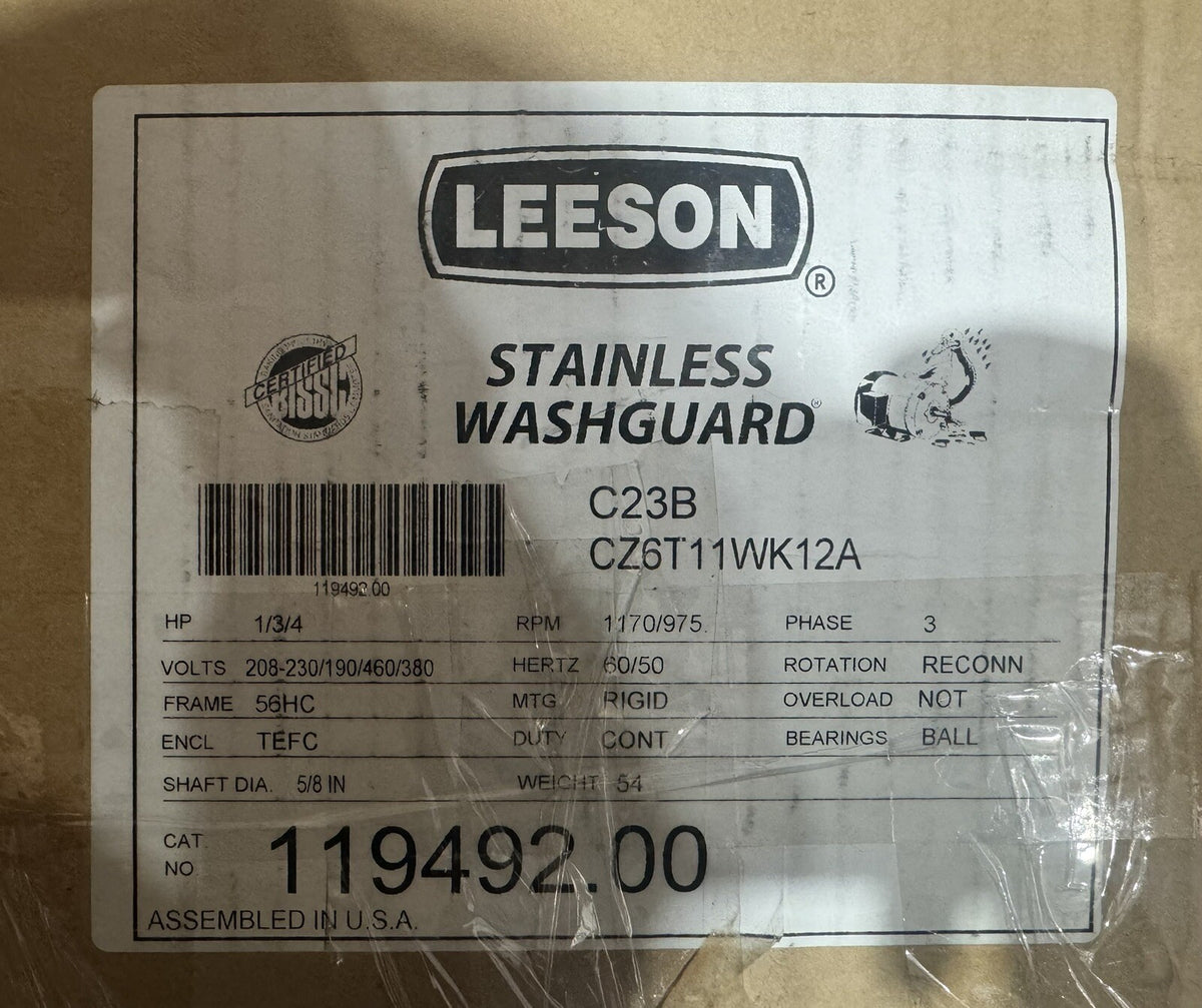 Leeson 119492.00 Washdown Duty Motor Stainless NEW IN BOX! FREE SHIPPING!