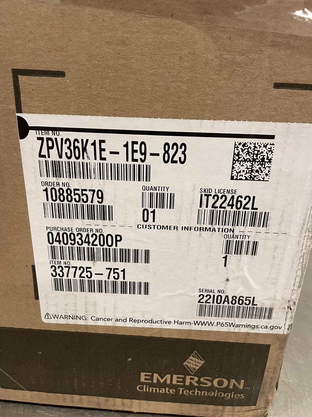Emerson ZPV36K1E-1E9-823 Copeland Scroll Compressor NEW IN BOX! FREE SHIPPING!