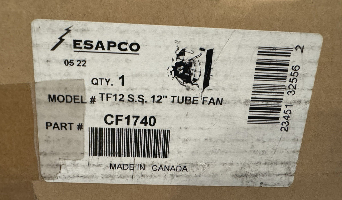 Esapco CF1740 Canarm Tube Fan 12” Stainless TF12 S.S. NEW IN BOX! FREE SHIPPING!