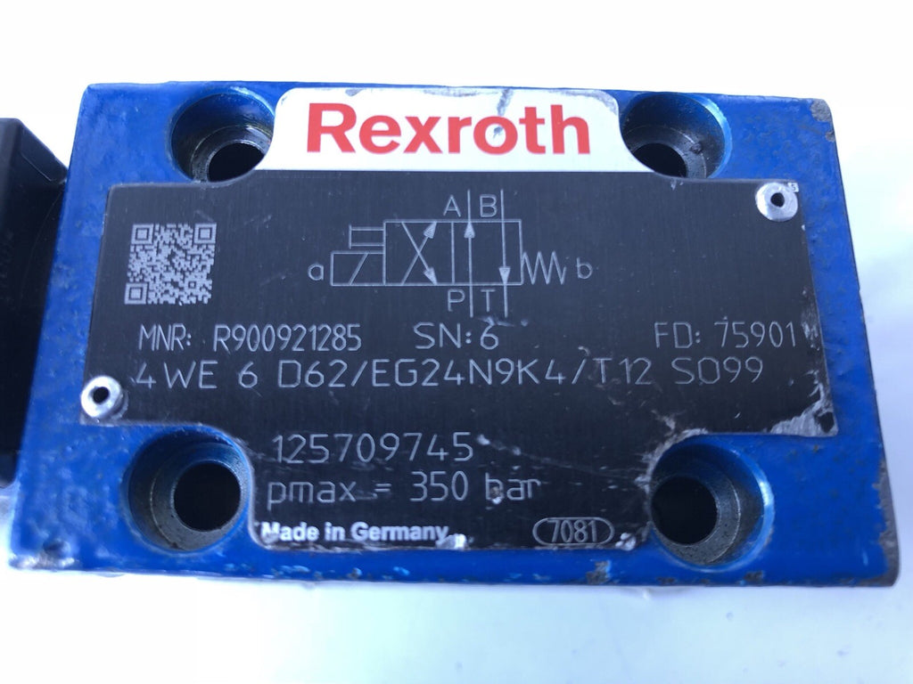 Rexroth 4WE6D62/EG24N9K4/T12S099 Directionl Spool Valve Hydraulic R900921285 NEW