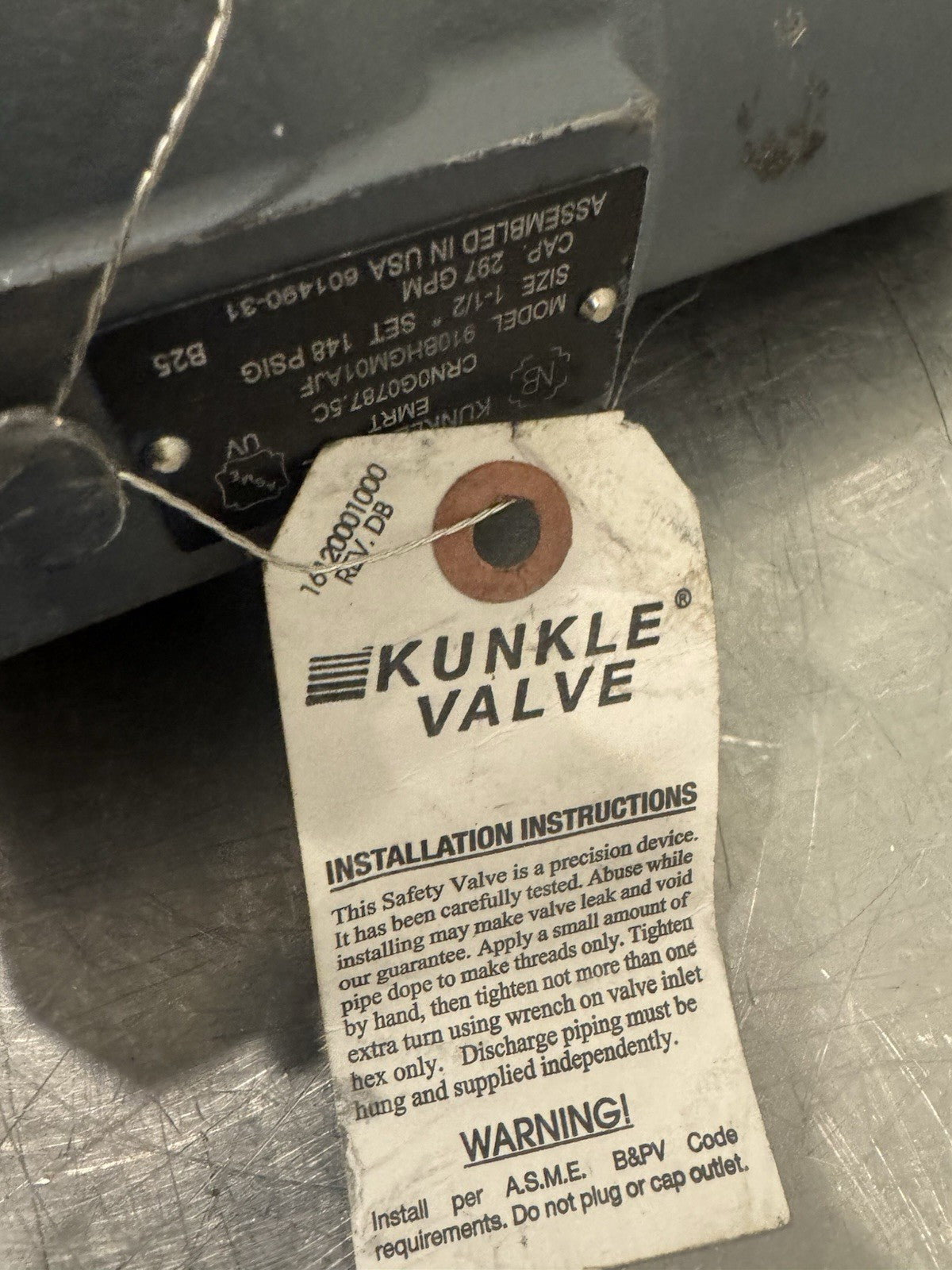 Kunkle Valve 910BHGM01AJF Safety Relief Valve Male X Female 1-1/2” 148 PSIG NEW!