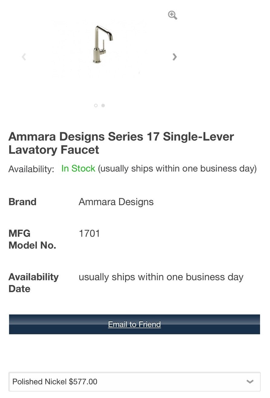 Ammara Designs 17-01-PN Polished Nickel Single Hole Faucet With Push Drain