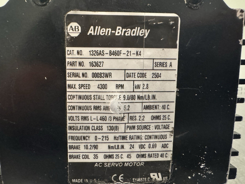 Allen Bradley 1326AS-B460F-21-K4 Servo Motor 163627 UNTESTED MAY WORK SHIPS FREE
