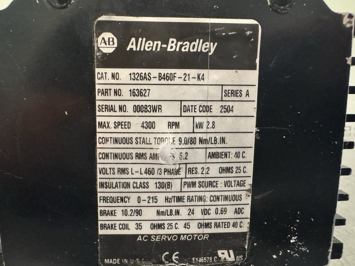 Allen Bradley 1326AS-B460F-21-K4 Servo Motor 163627 UNTESTED MAY WORK SHIPS FREE