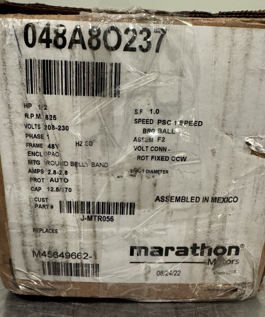 Marathon 048A8O237 Motor 1/2 HP 825 RPM 208-230V 1PH NEW IN BOX! FREE SHIPPING!
