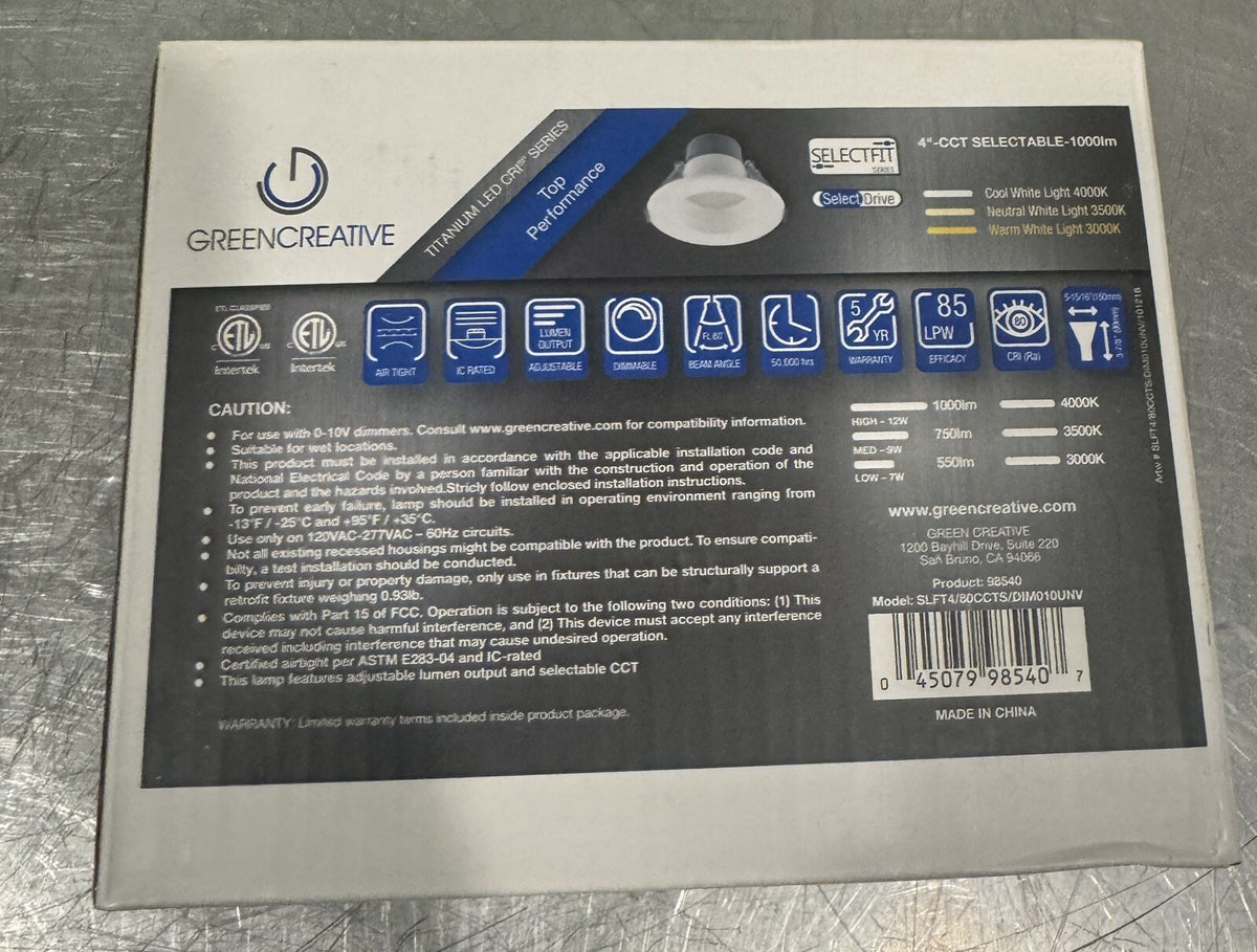 Green Creative 98540 LED Light Bulb 4” Retrofit Selectable NEW! FREE SHIPPING!
