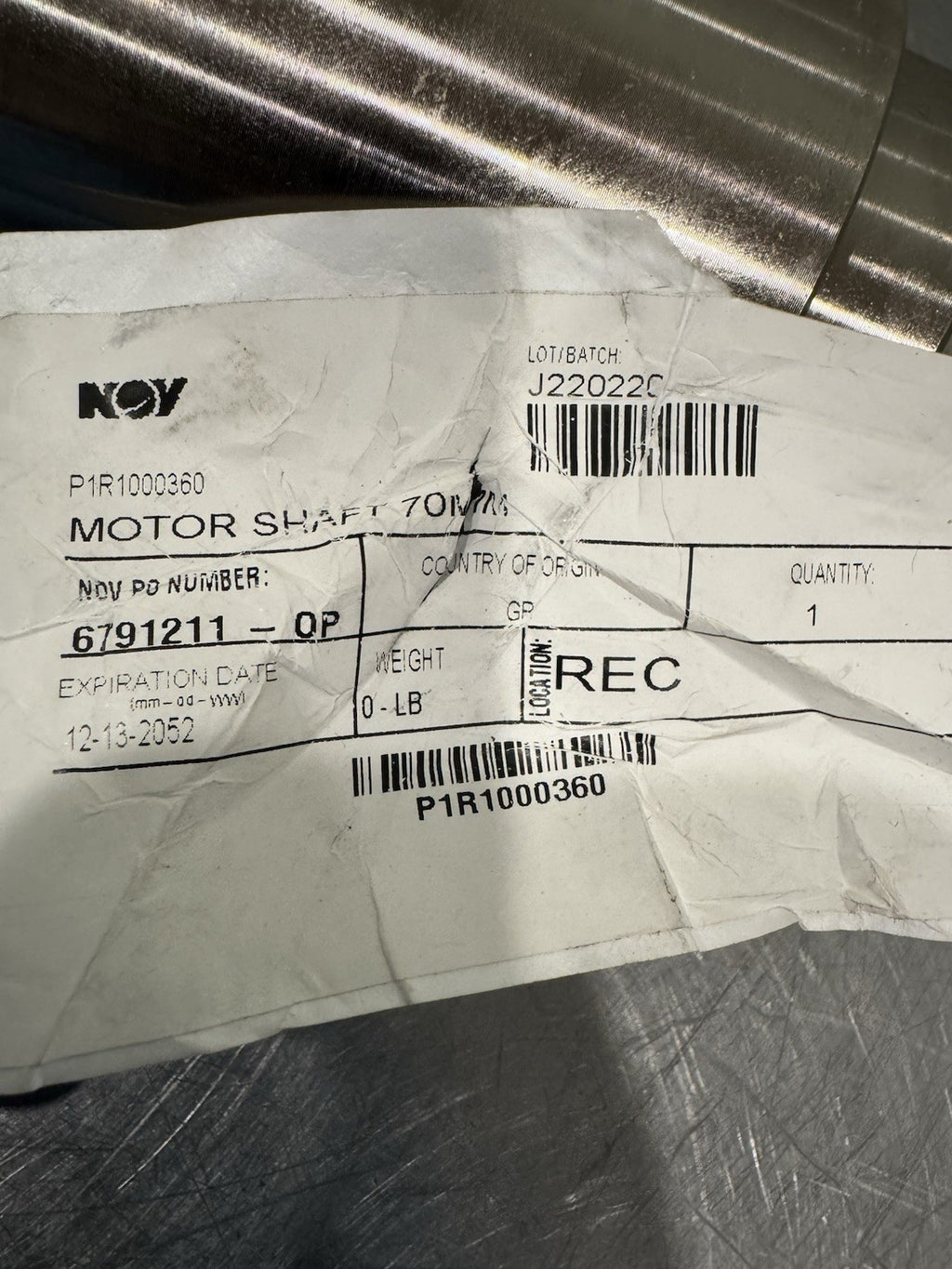 NOV 6791211-0P Motor Shaft 70mm  Keyed Hex End P1R1000360 NEW! FREE SHIPPING!