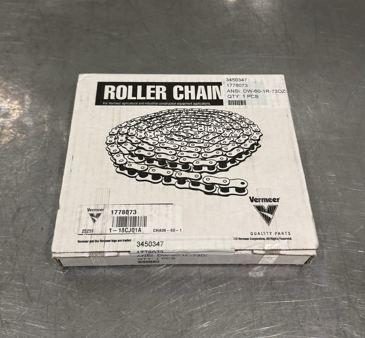 Vermeer 1778073 Roller Chain  DW-60-1R-73DZ 19.05mm x 12.58mm x 73 pitches NEW!