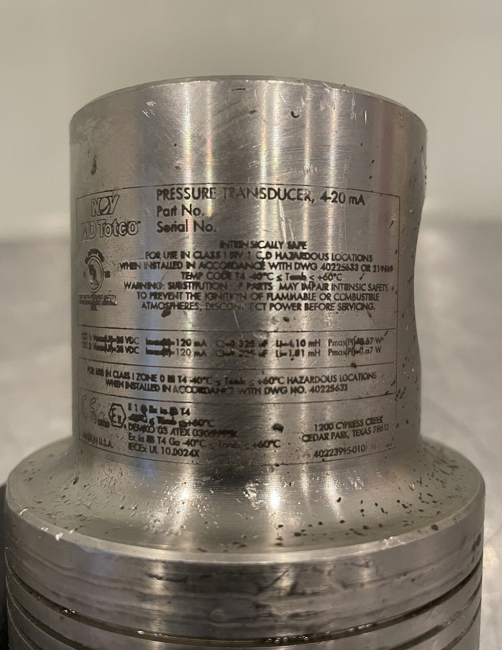 Noy MD Totco 40221850-004HDH-C Pressure Transducer 4-20 mA UNTESTED MAY WORK!