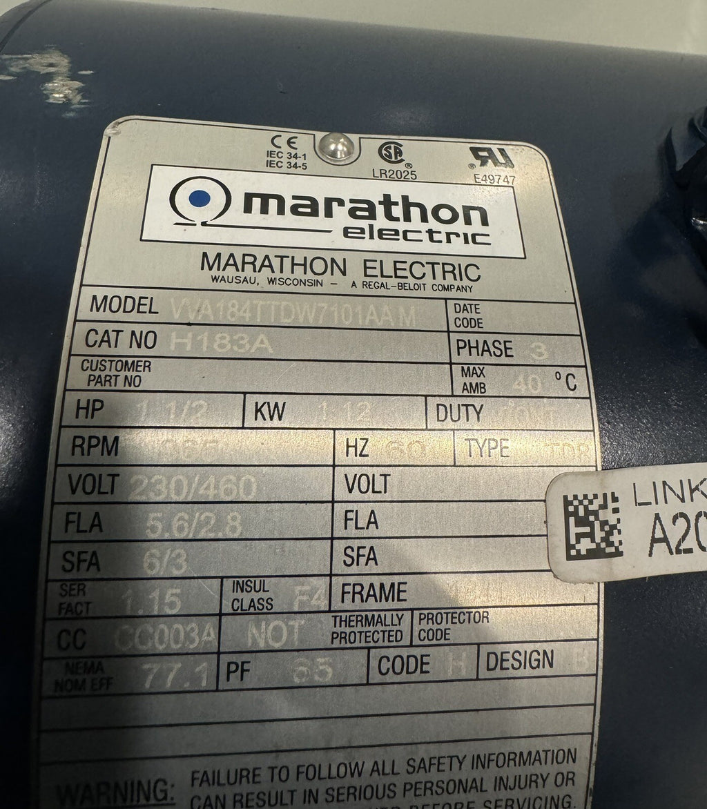 Marathon H183A Electric Motor 1.5HP 865 RPM 230/460V NEW! FREE SHIPPING!