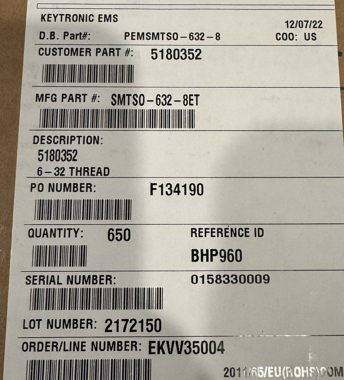 Penn Engineering SMTSO-632-8ET PACK OF 650 Reelfast Surface Mount Nuts Standoff 