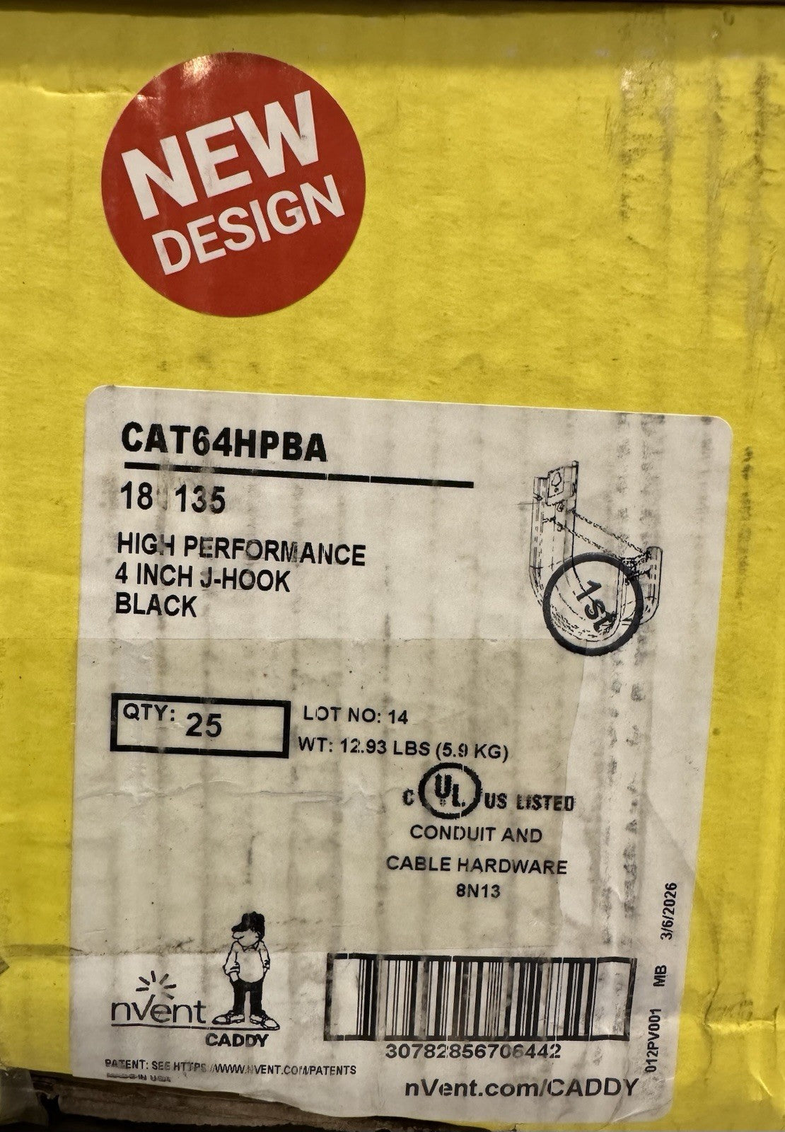 NVent Caddy CAT64HPBA J-Hook 4” Black High Performance 25 PACK NEW IN BOX!