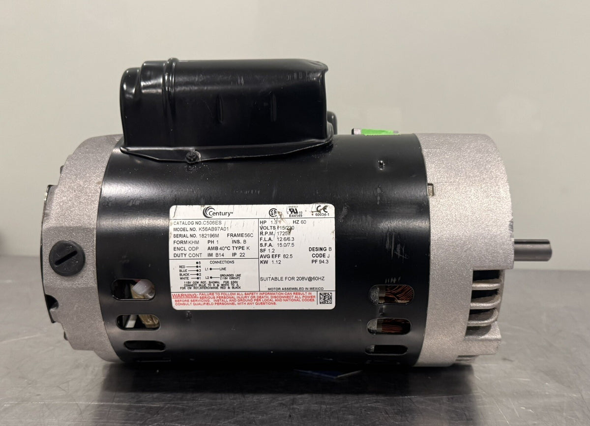 Century C506ES 1.5HP 115/208-230V 1PH 1725/1425 RPM Motor K56AB97A01 NEW IN BOX!