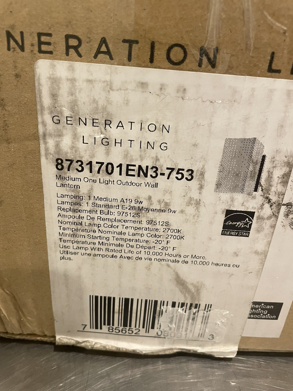 Generation Lighting 8731701EN3-753 Medium 1 Light Outdoor Wall Lantern NEW!