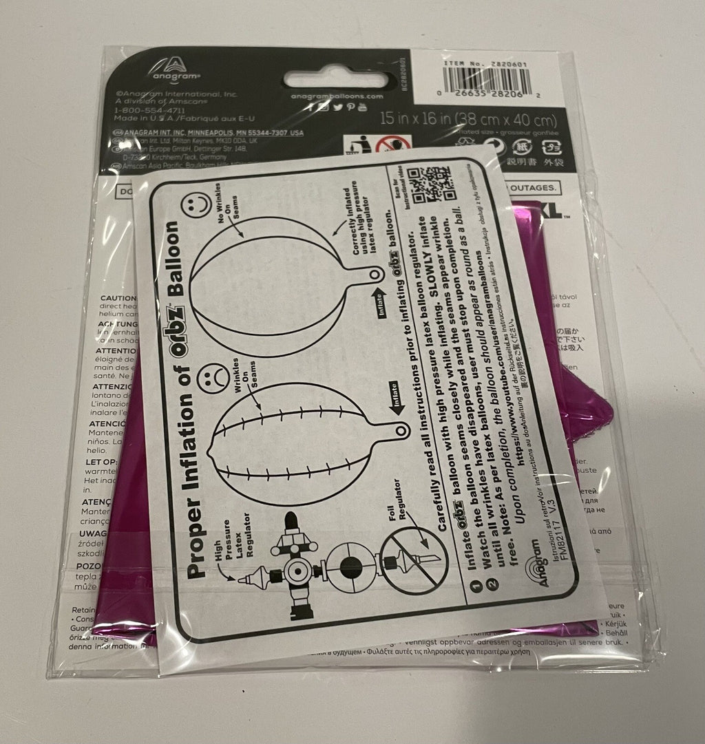(1) 15” Pink Orbz Round Foil Balloon Anagram 28206 NEW! FREE SHIPPING