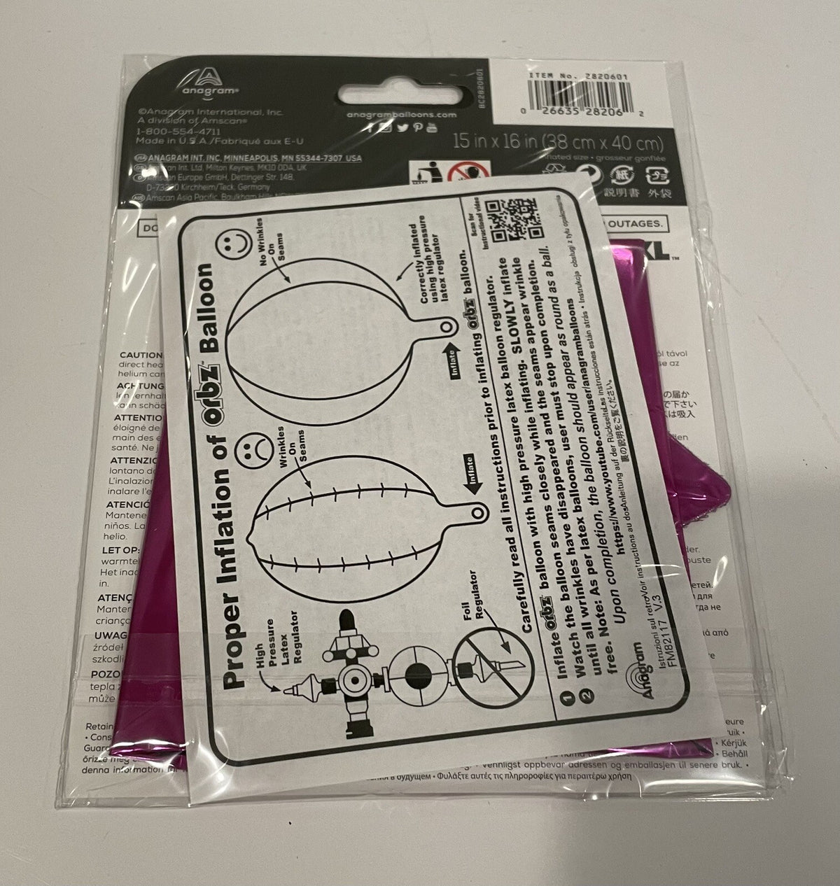 (1) 15” Pink Orbz Round Foil Balloon Anagram 28206 NEW! FREE SHIPPING