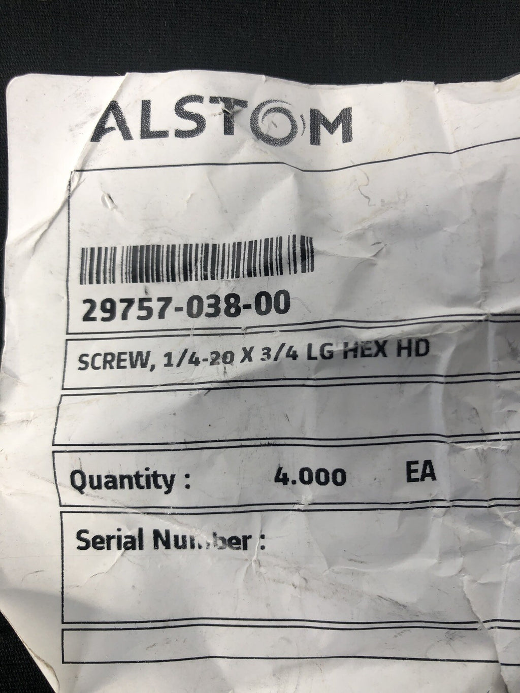 Alstom 29757-038-00 Screw 1/4-20 X 3/4 LG HEX HD 4 Pack NEW!!! FREE SHIPPING!!!