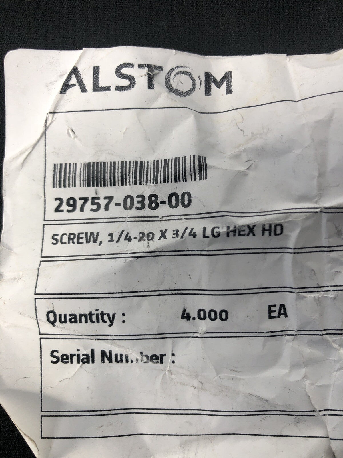 Alstom 29757-038-00 Screw 1/4-20 X 3/4 LG HEX HD 4 Pack NEW!!! FREE SHIPPING!!!