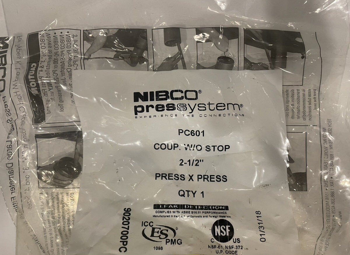 Nibco PC601 Press System 2-1/2” Coupler W/O Stop NEW! FREE SHIPPING!