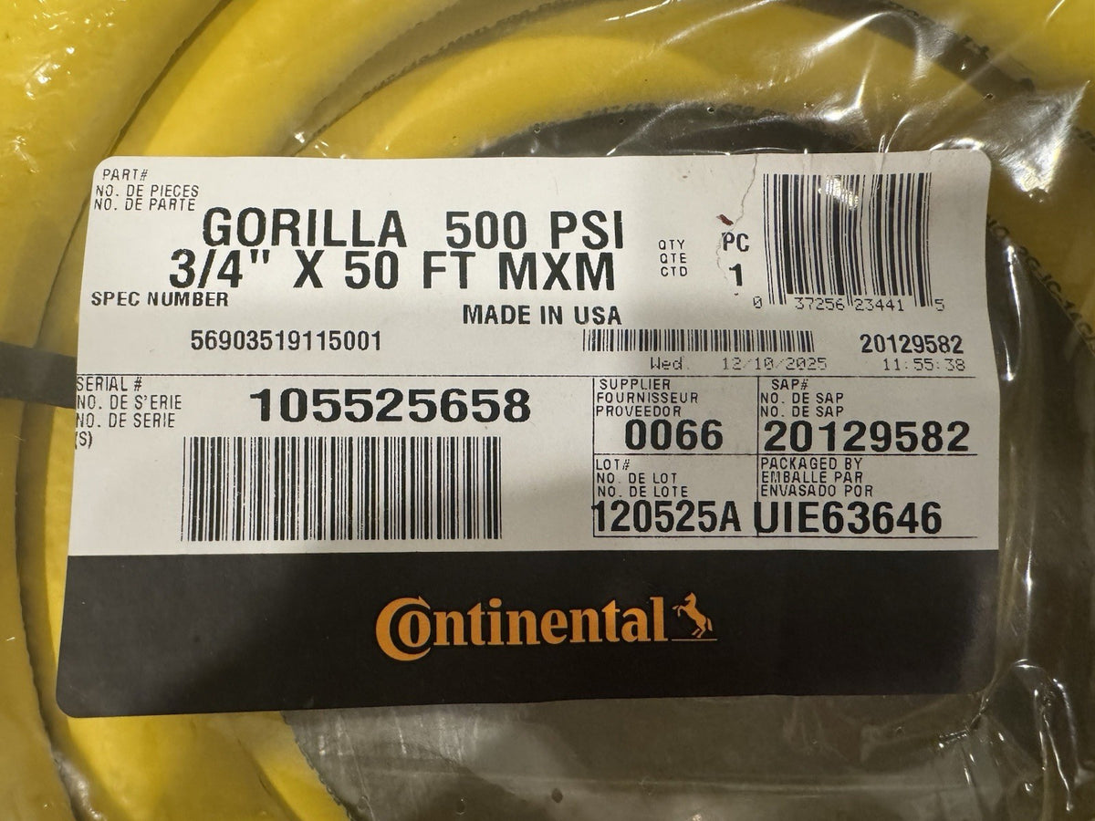 Continental GORILLA 500 PSI 3/4" X 50 FT MXM Hose 20129582 NEW! FREE SHIPPING!