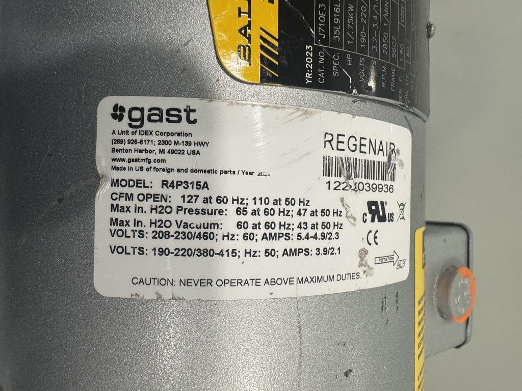 Gast R4P315A Regenerative Blower 1.5 HP Regenair NEW! FREE SHIPPING!
